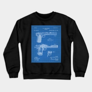 Browning Pistol Patent - Gun Lover Military Fan Art - Blueprint Crewneck Sweatshirt